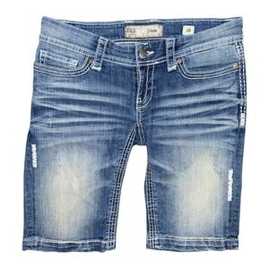 Buckle BKE Stella Bermuda Jean Shorts Size 28 Thick Stitch Y2K Distressed Denim